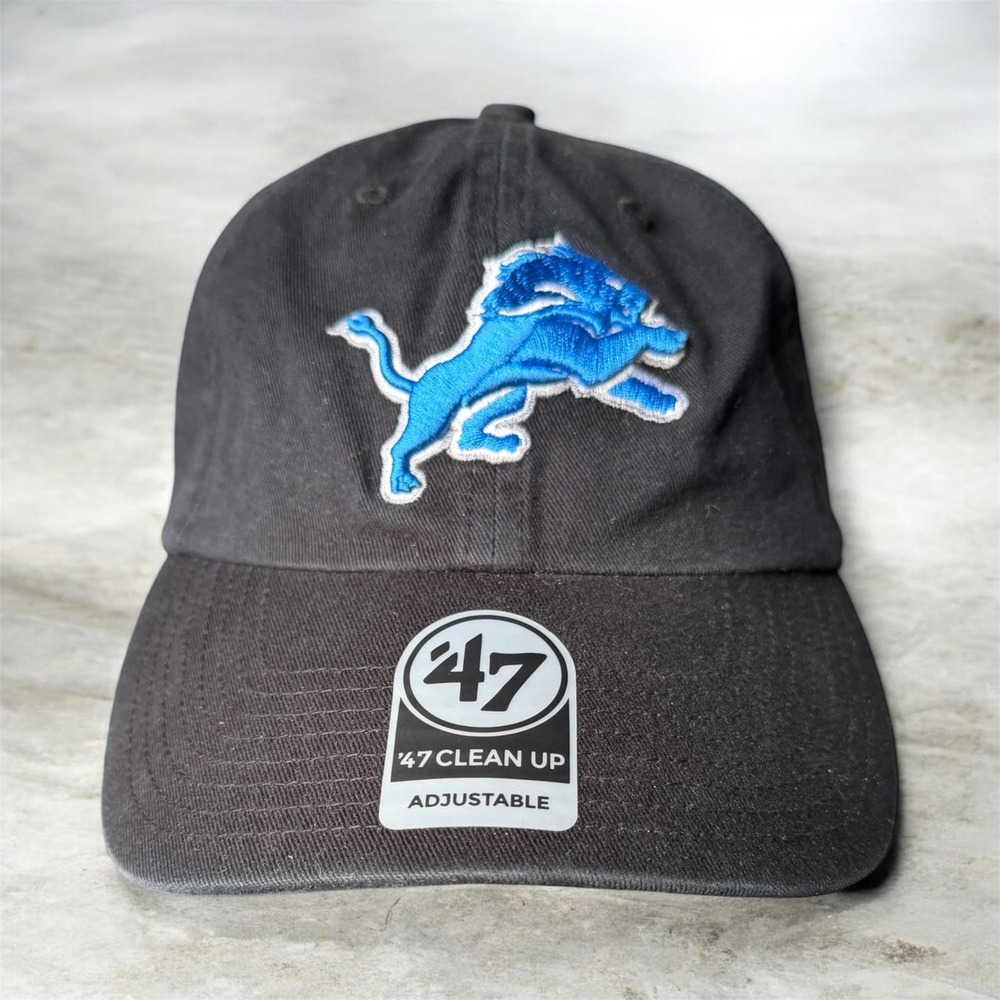 47 Brand Detroit Lions Clean Up Hat Mens Black Adjustable Strapback NFL Cap